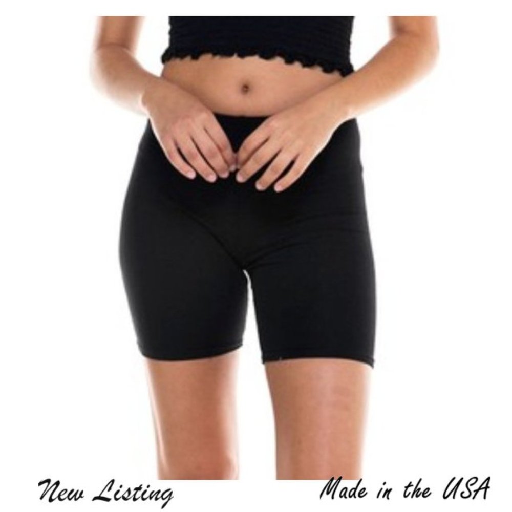 Black Cotton Mid Length Biker Shorts